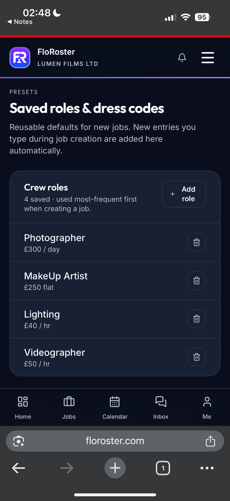 FloRoster presets on mobile