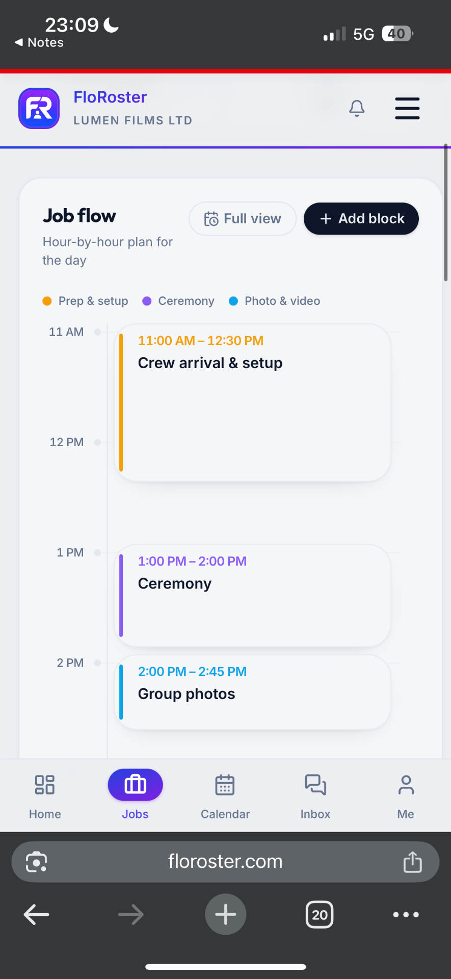 FloRoster job brief on mobile